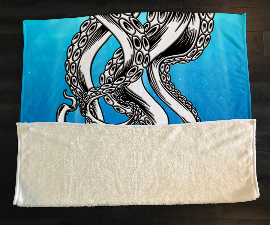 Silver Octopus Ocean Illustration Artwork Fleece Sherpa Blanket