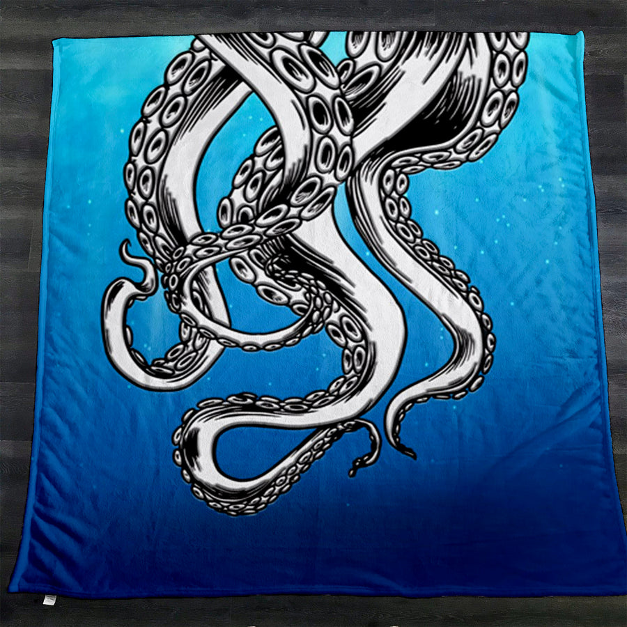 Silver Octopus Ocean Illustration Artwork Fleece Sherpa Blanket