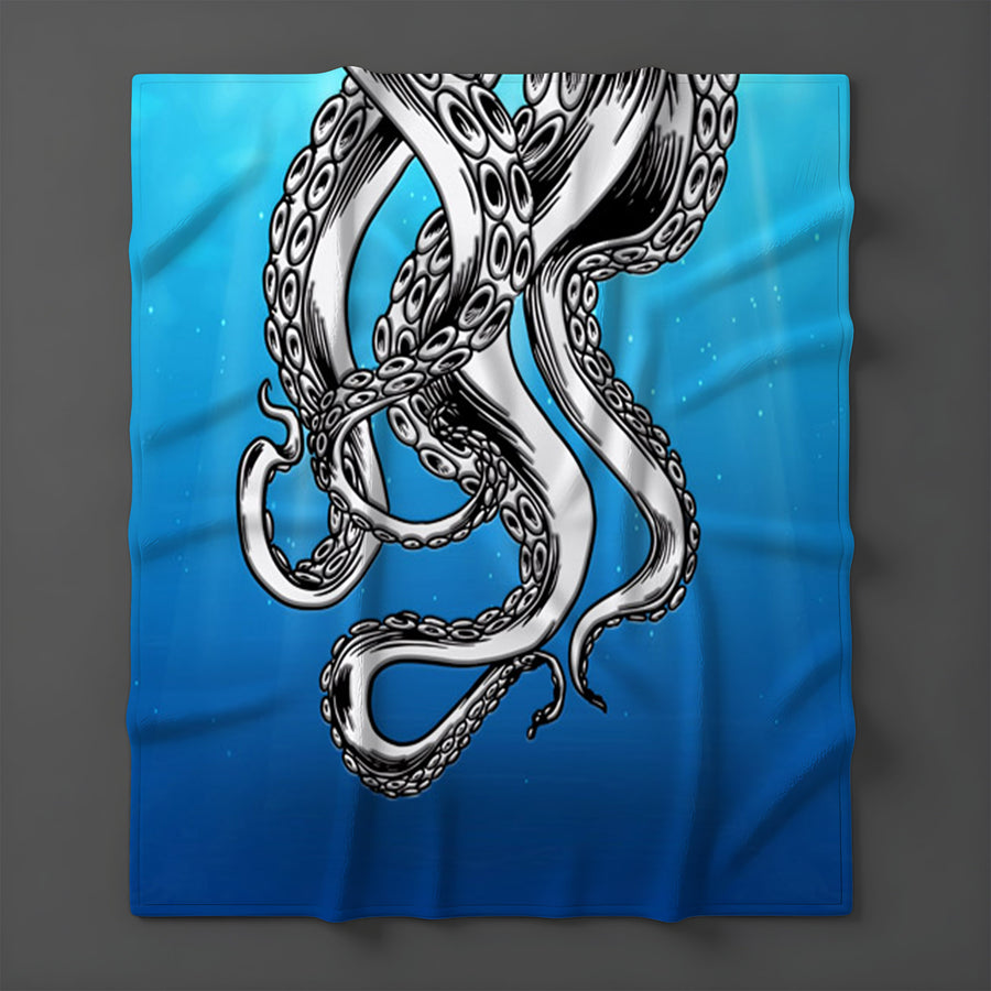 Silver Octopus Ocean Illustration Artwork Fleece Sherpa Blanket