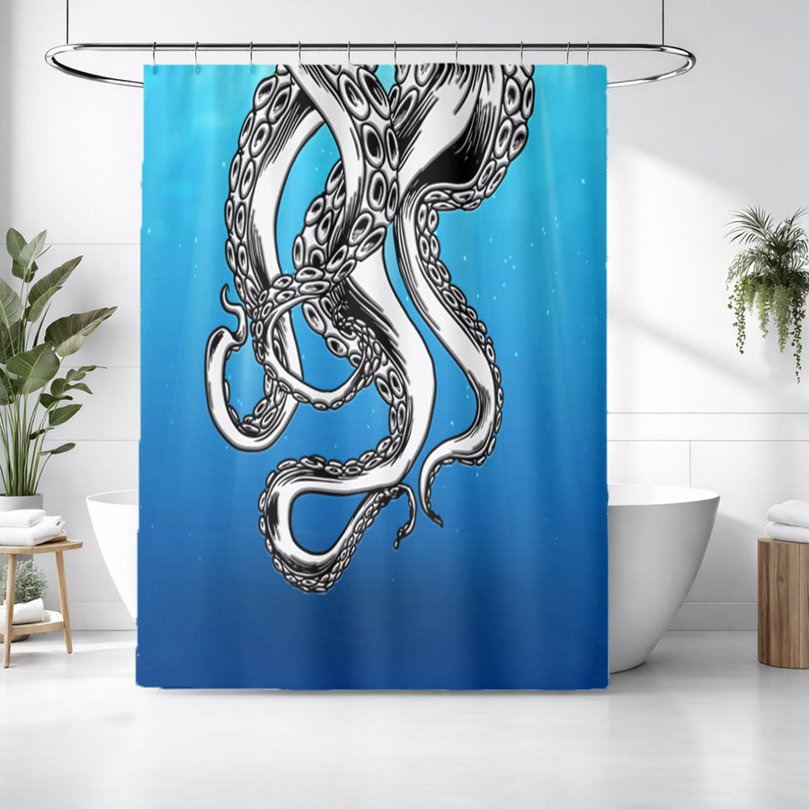 Blue Ocean Nautical Octopus Tentacles Shower Curtain
