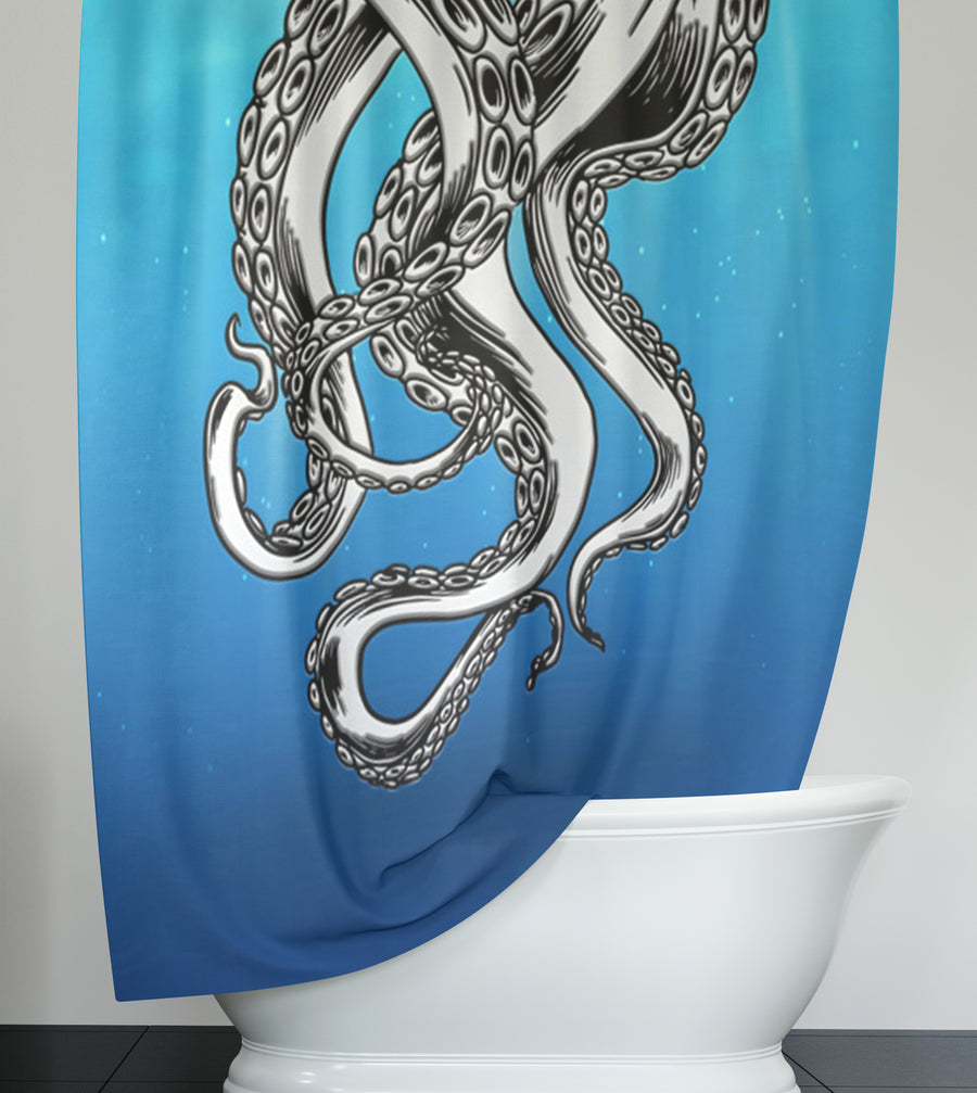 Blue Ocean Nautical Octopus Tentacles Shower Curtain