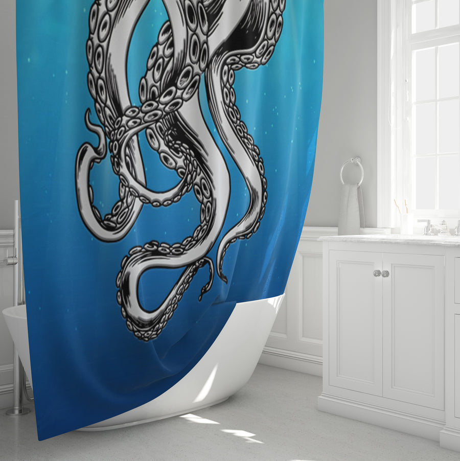 Blue Ocean Nautical Octopus Tentacles Shower Curtain