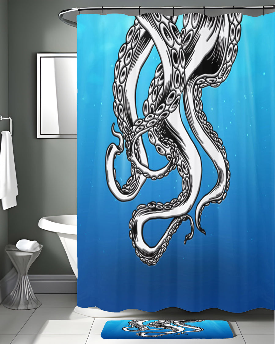 Blue Ocean Nautical Octopus Tentacles Shower Curtain