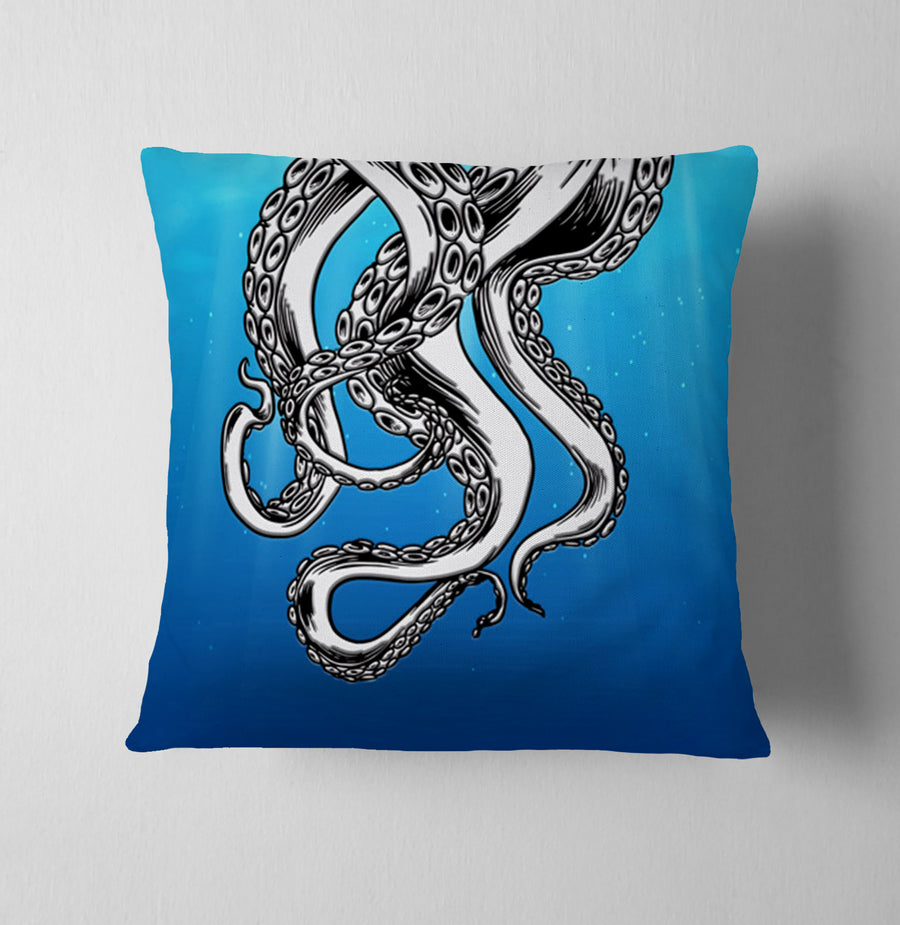 Silver Octopus Ocean Illustration Artwork Throw Pillow Cover