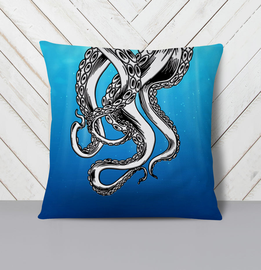 Silver Octopus Ocean Illustration Artwork Throw Pillow Cover