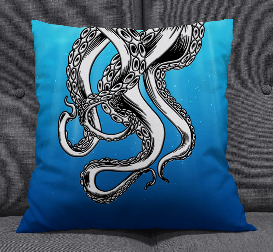 Silver Octopus Ocean Illustration Artwork Throw Pillow Cover