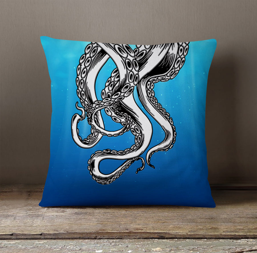 Silver Octopus Ocean Illustration Artwork Throw Pillow Cover