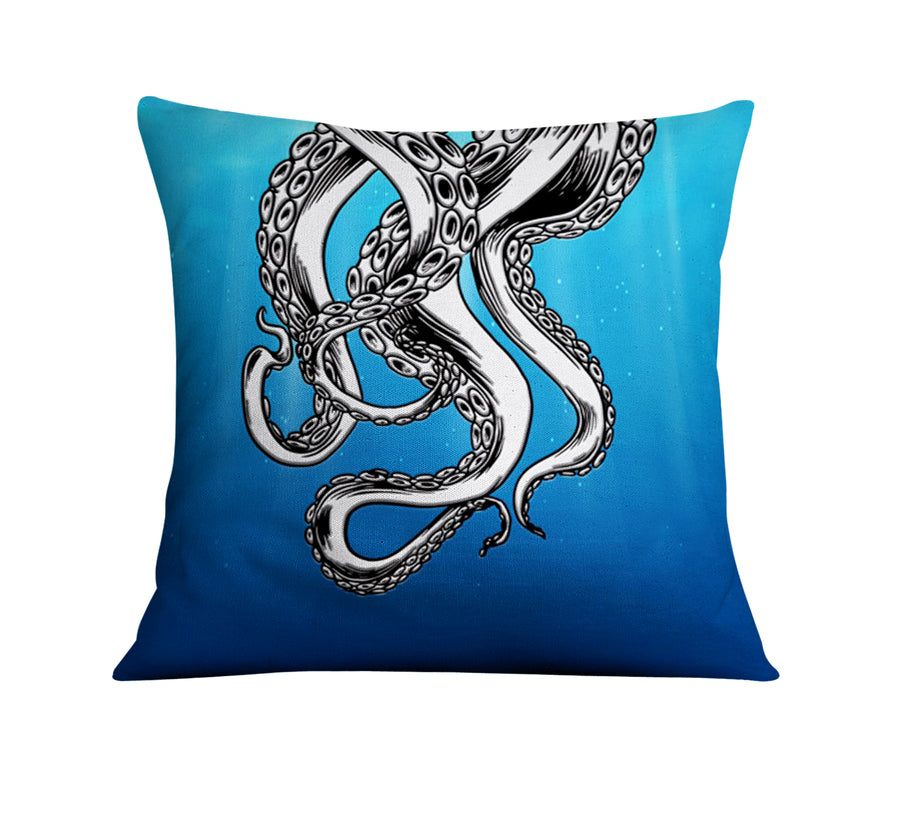 Silver Octopus Ocean Illustration Artwork Throw Pillow Cover
