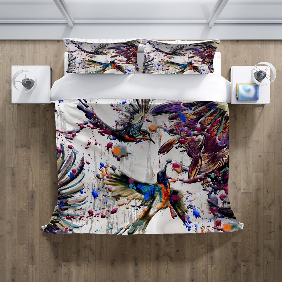 Multicolor Abstract Birds Paint Splash Pattern Duvet Cover