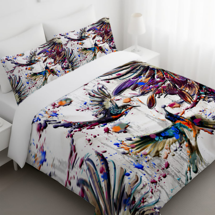 Multicolor Abstract Birds Paint Splash Pattern Duvet Cover