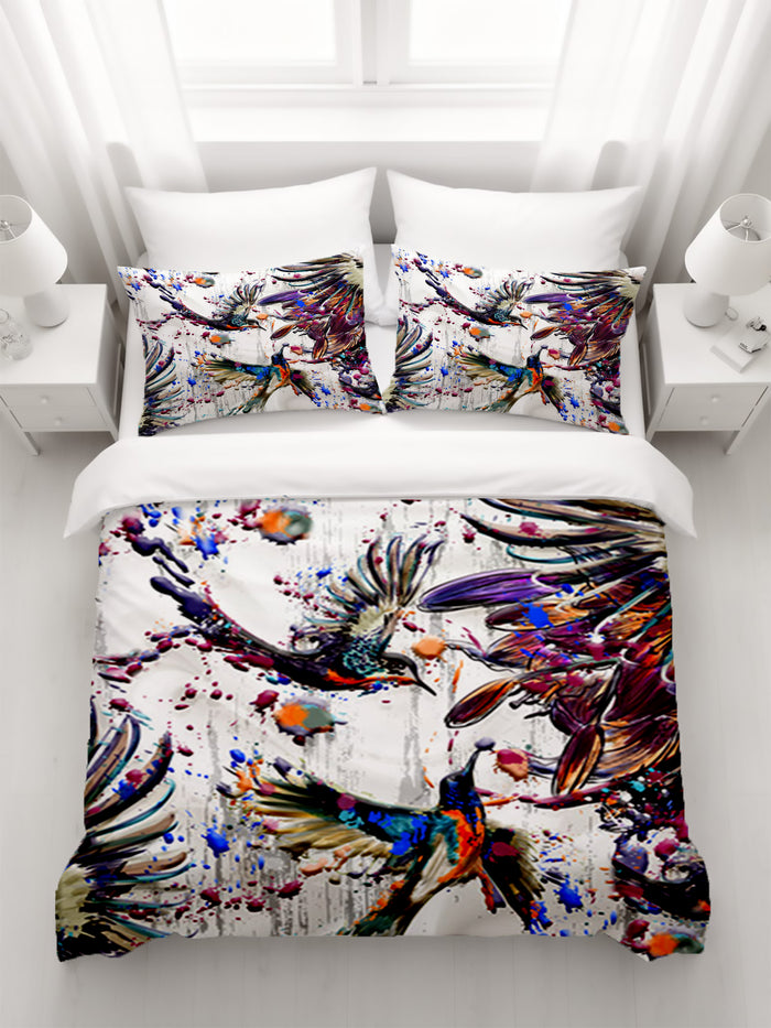 Multicolor Abstract Birds Paint Splash Pattern Duvet Cover
