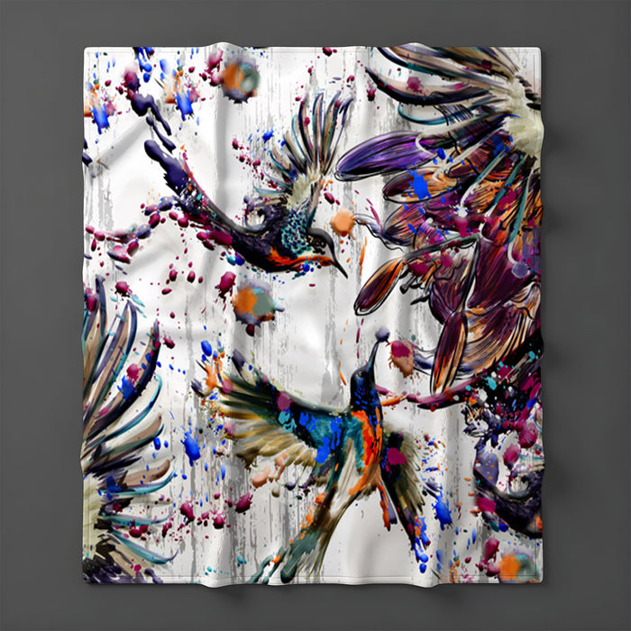 Multicolor Abstract Birds Paint Splash Pattern Fleece Sherpa Blanket
