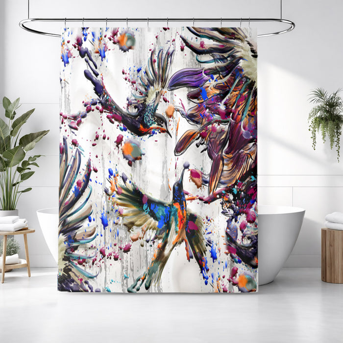 Multicolor Abstract Birds Paint Splash Pattern Shower Curtain