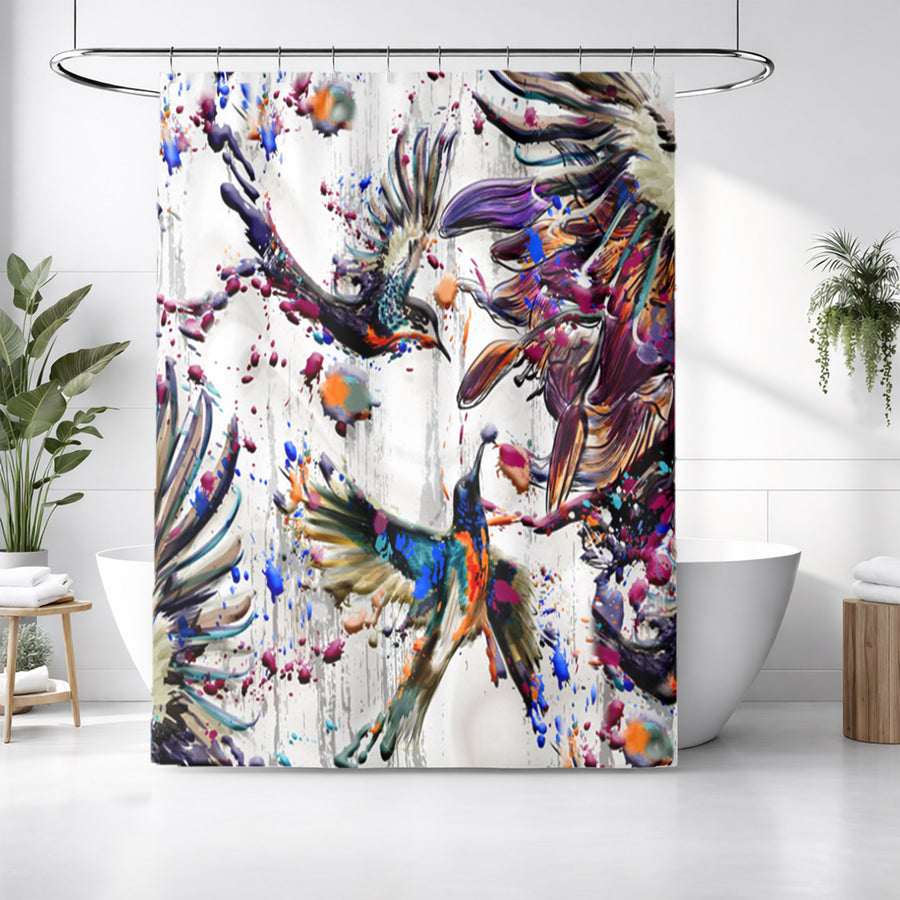 Multicolor Abstract Birds Paint Splash Pattern Shower Curtain