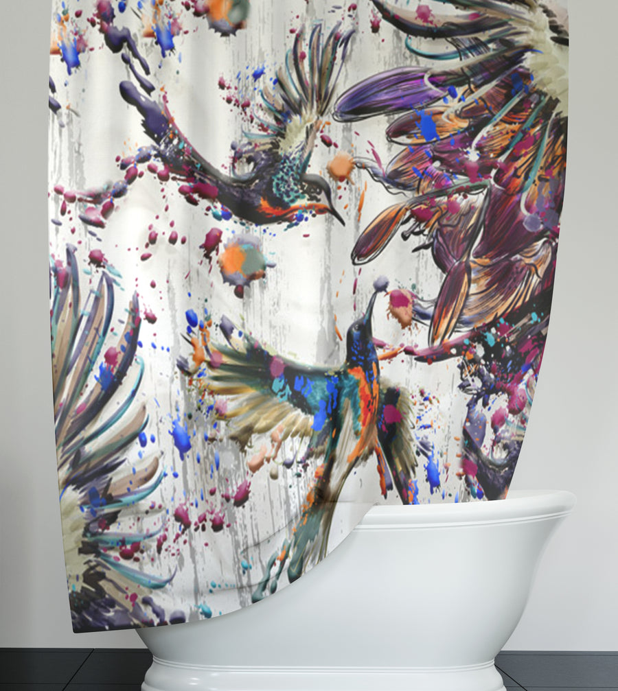 Multicolor Abstract Birds Paint Splash Pattern Shower Curtain