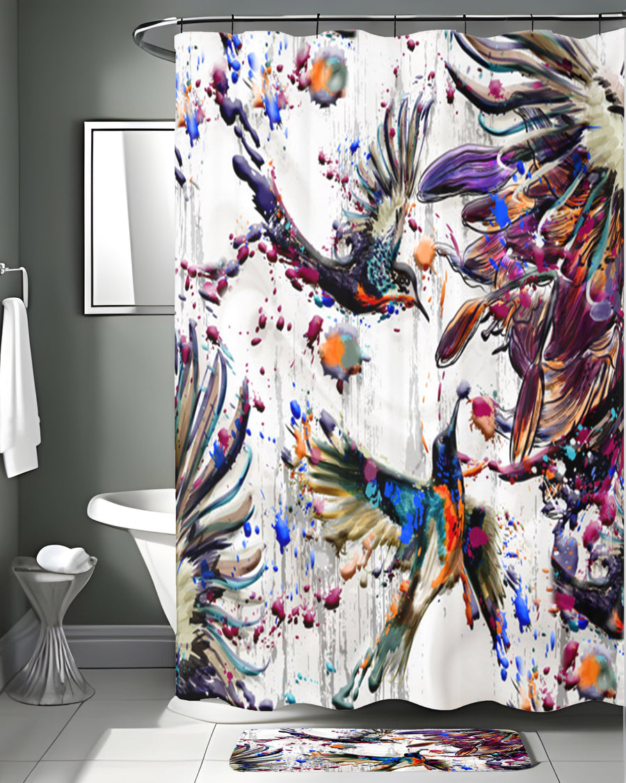 Multicolor Abstract Birds Paint Splash Pattern Shower Curtain