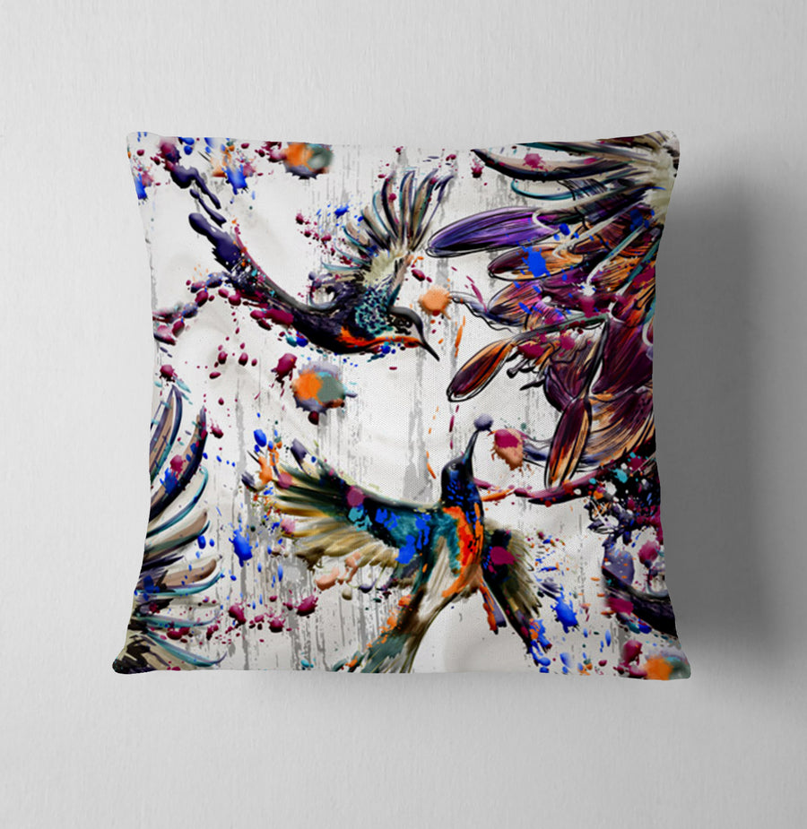 Multicolor Abstract Birds Paint Splash Pattern Throw Pillow Cover