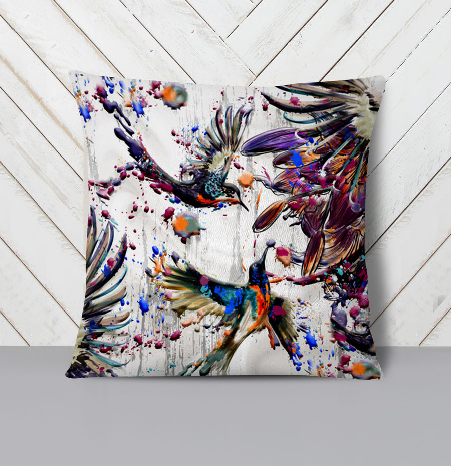 Multicolor Abstract Birds Paint Splash Pattern Throw Pillow Cover