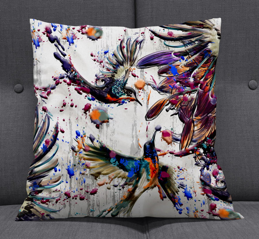 Multicolor Abstract Birds Paint Splash Pattern Throw Pillow Cover