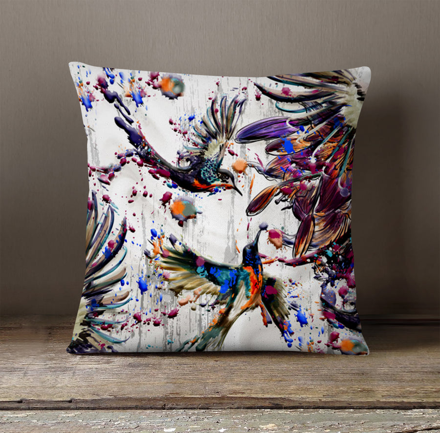 Multicolor Abstract Birds Paint Splash Pattern Throw Pillow Cover