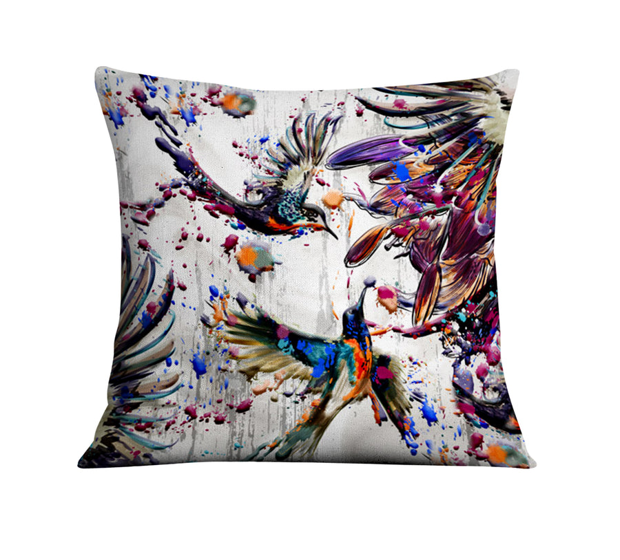 Multicolor Abstract Birds Paint Splash Pattern Throw Pillow Cover