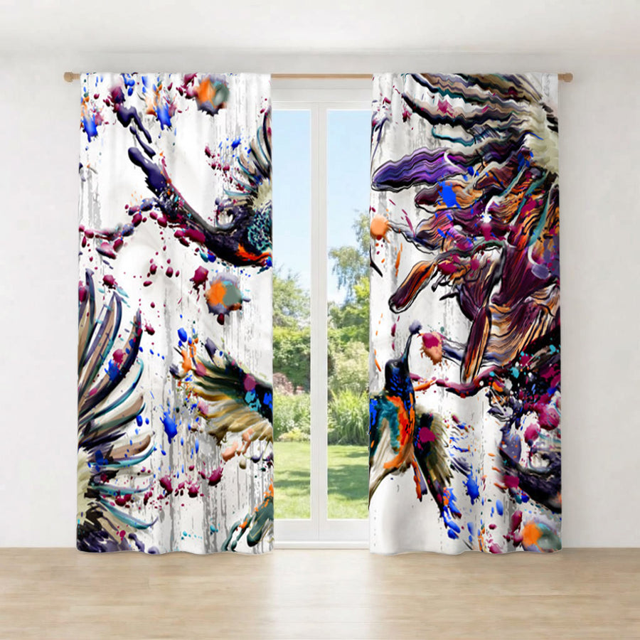 Multicolor Abstract Birds Paint Splash Pattern Window Curtains