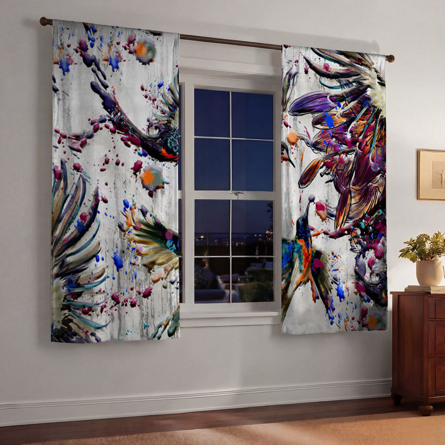 Multicolor Abstract Birds Paint Splash Pattern Window Curtains