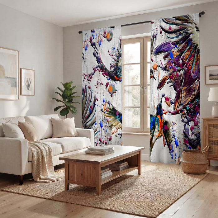 Multicolor Abstract Birds Paint Splash Pattern Window Curtains