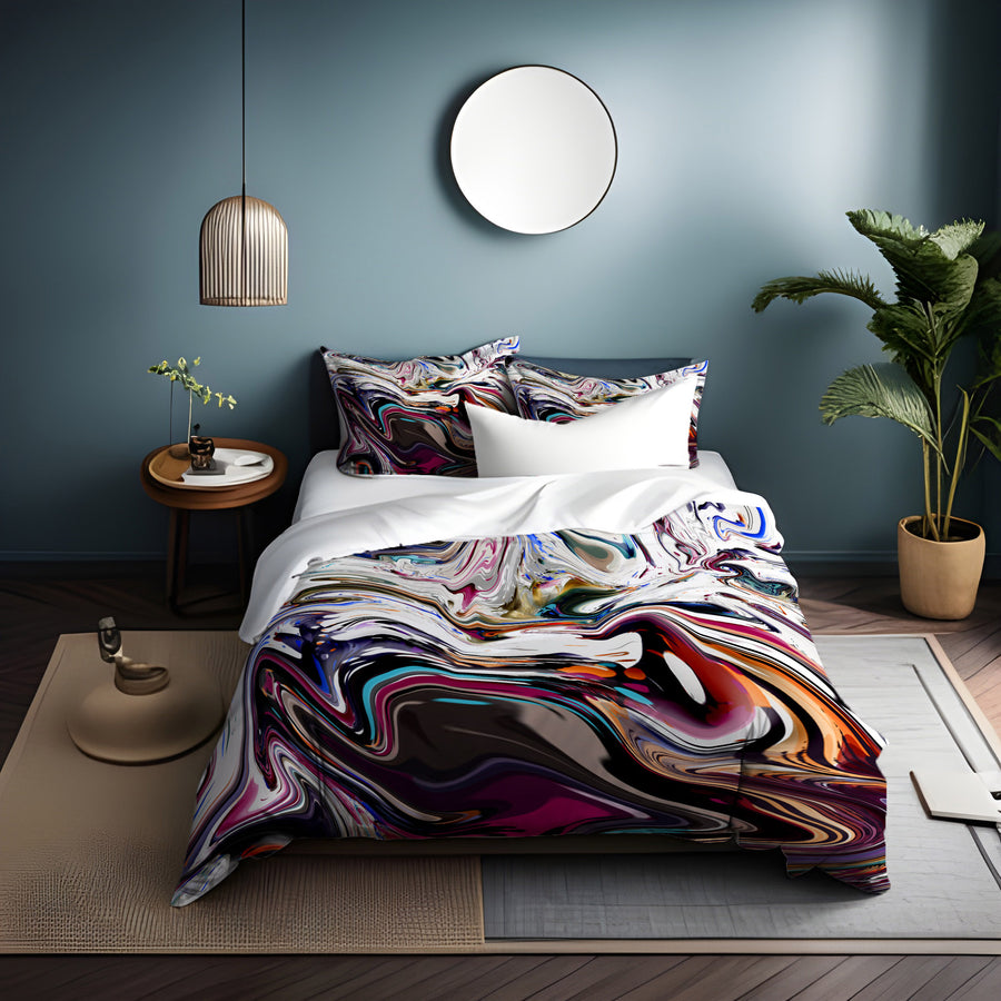 Multicolor Liquid Marble Swirl Pattern Duvet Cover