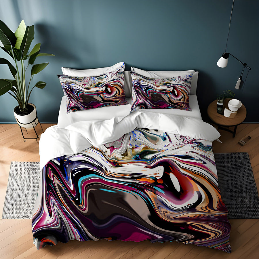 Multicolor Liquid Marble Swirl Pattern Duvet Cover