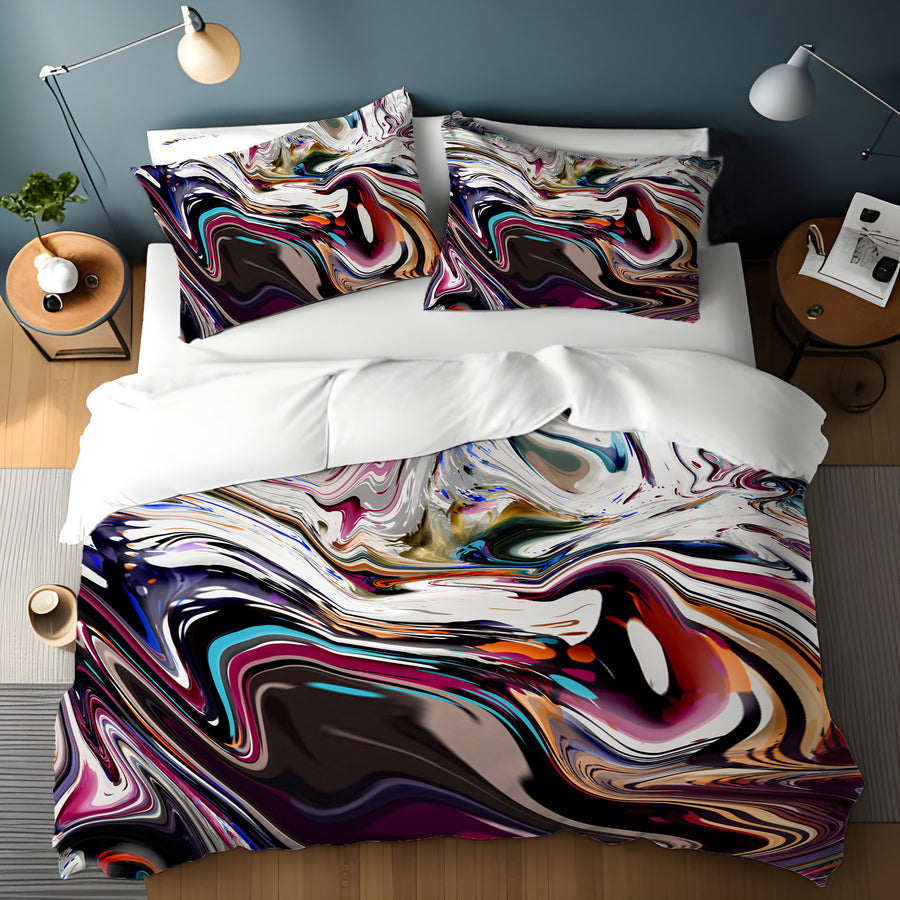 Multicolor Liquid Marble Swirl Pattern Duvet Cover
