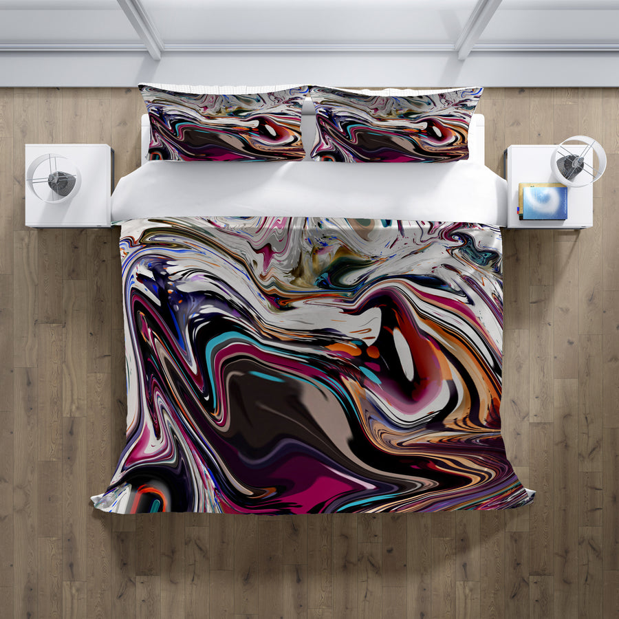 Multicolor Liquid Marble Swirl Pattern Duvet Cover