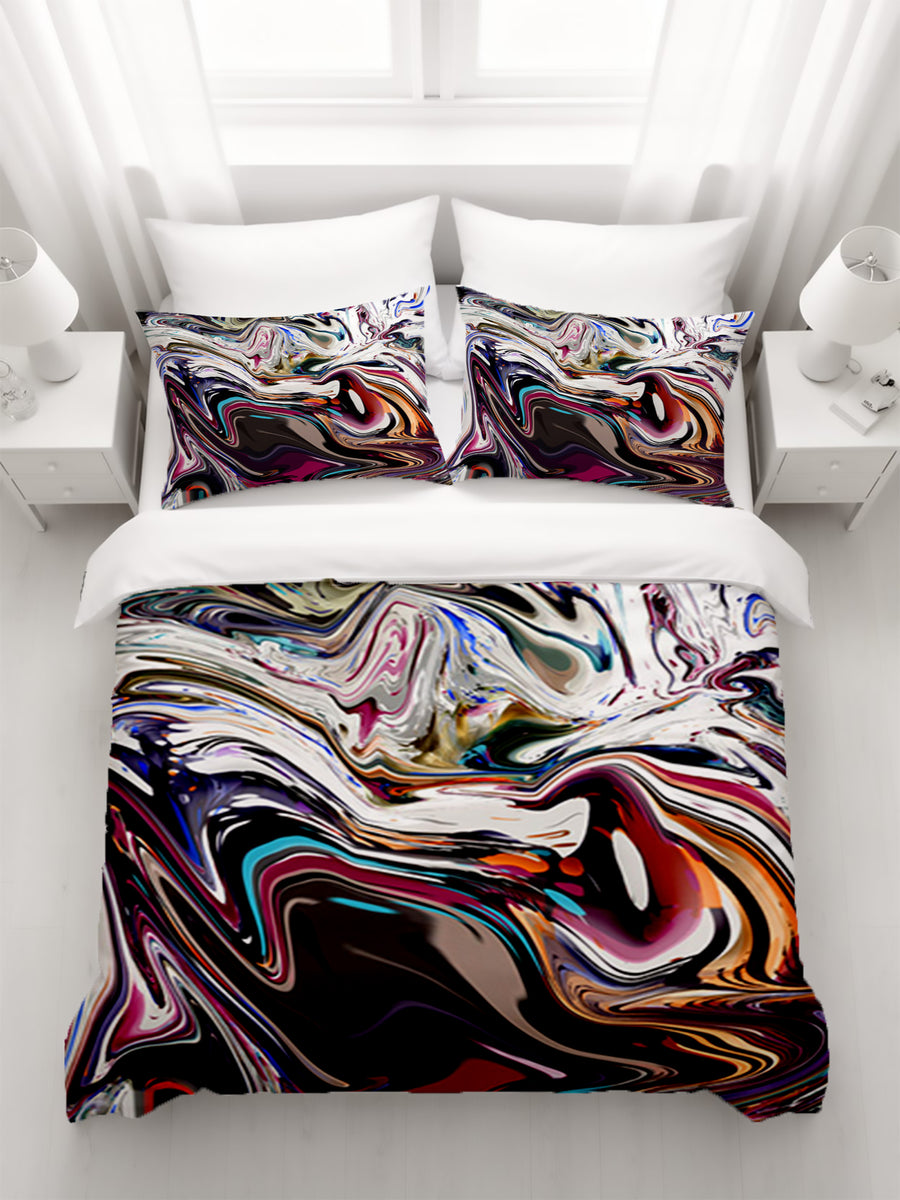 Multicolor Liquid Marble Swirl Pattern Duvet Cover