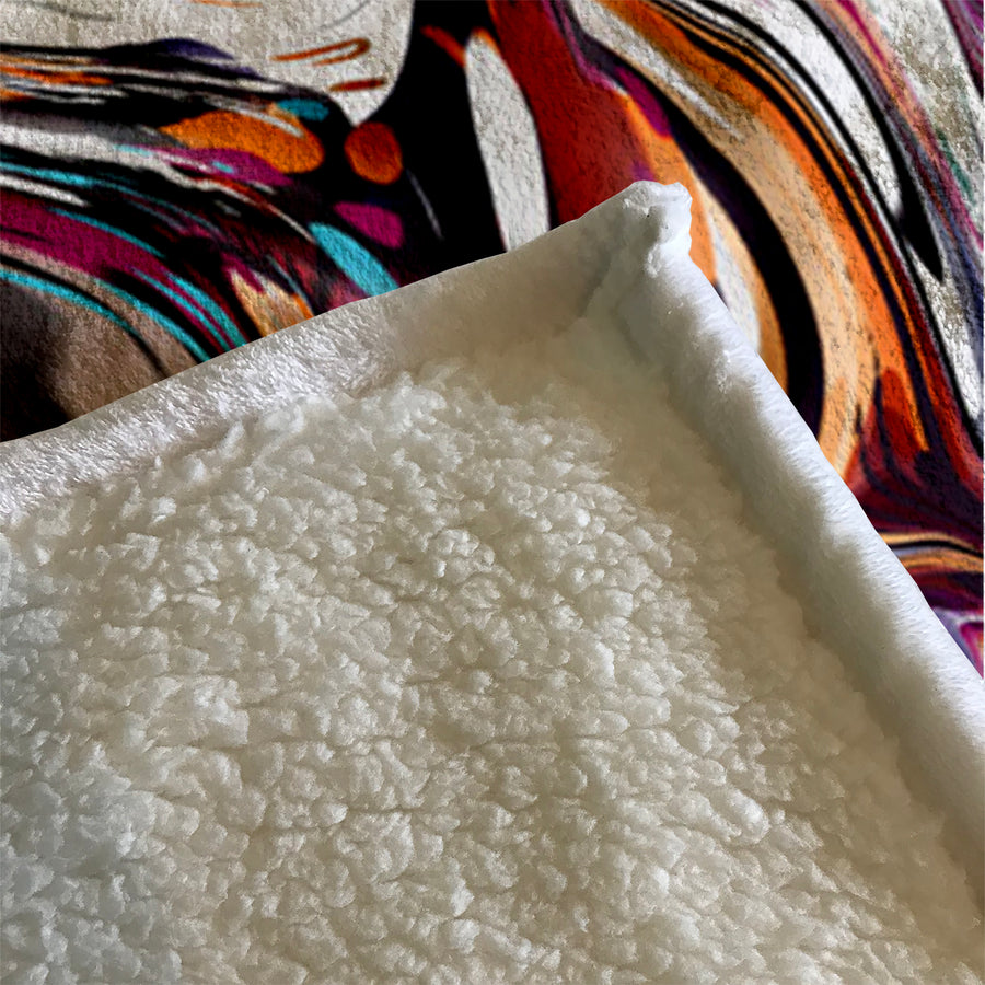 Multicolor Liquid Marble Swirl Pattern Fleece Sherpa Blanket