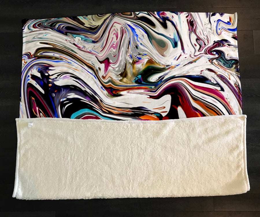 Multicolor Liquid Marble Swirl Pattern Fleece Sherpa Blanket