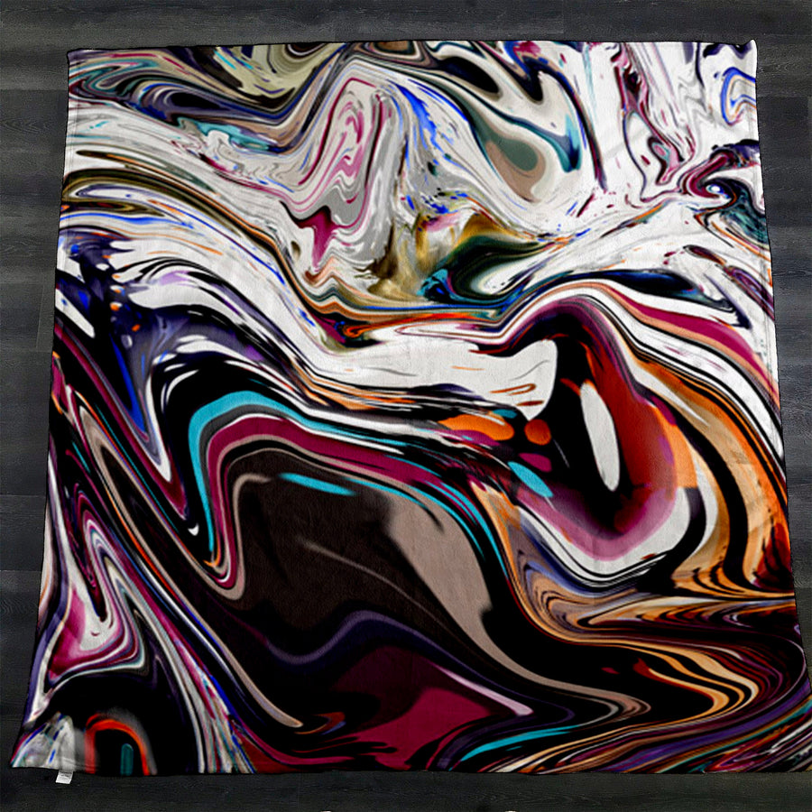 Multicolor Liquid Marble Swirl Pattern Fleece Sherpa Blanket