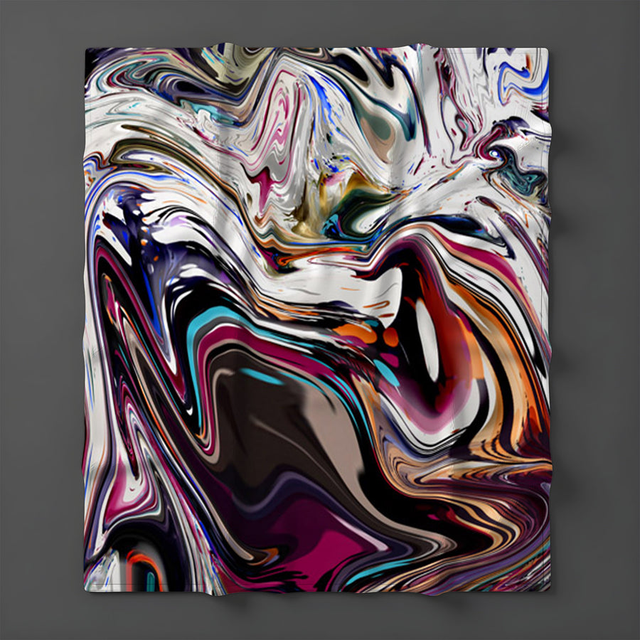 Multicolor Liquid Marble Swirl Pattern Fleece Sherpa Blanket