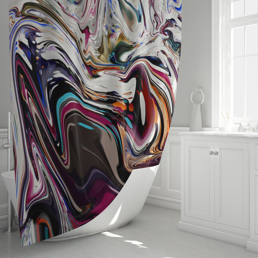 Multicolor Liquid Marble Swirl Pattern Shower Curtain