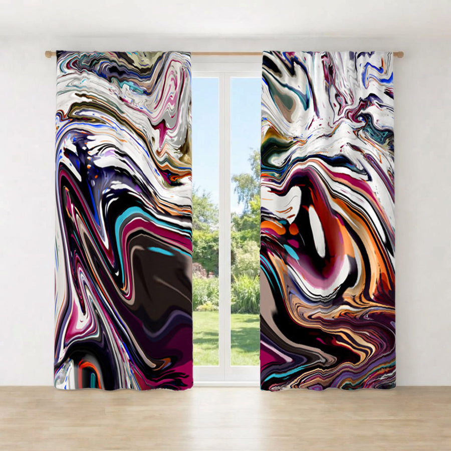 Multicolor Liquid Marble Swirl Pattern Window Curtains