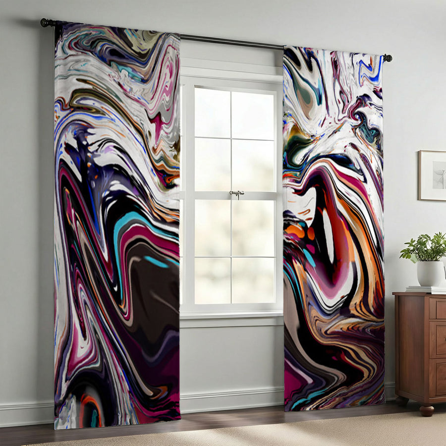 Multicolor Liquid Marble Swirl Pattern Window Curtains