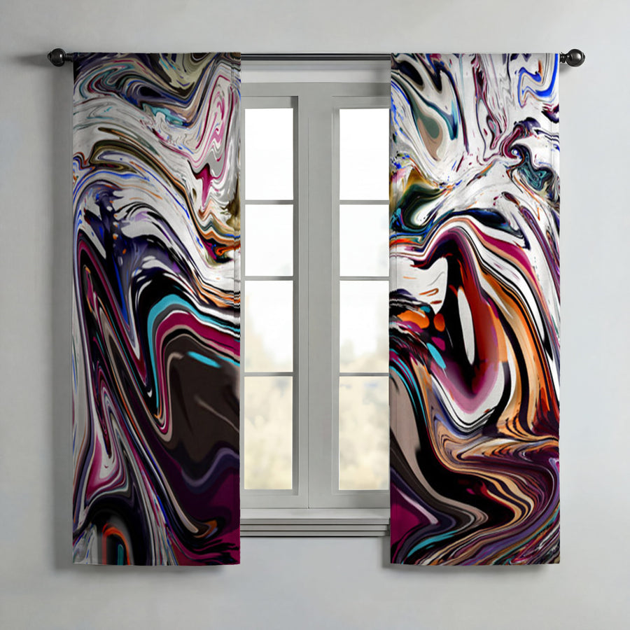 Multicolor Liquid Marble Swirl Pattern Window Curtains