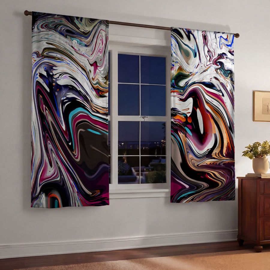 Multicolor Liquid Marble Swirl Pattern Window Curtains