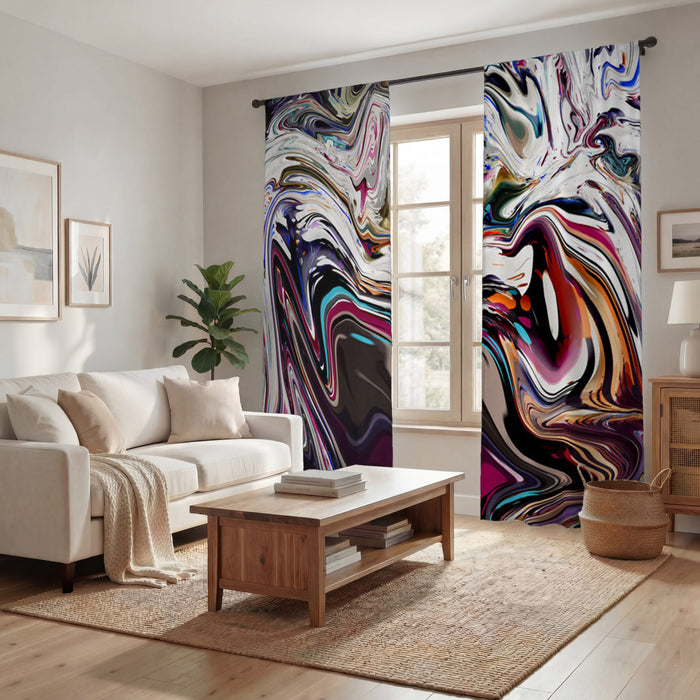 Multicolor Liquid Marble Swirl Pattern Window Curtains