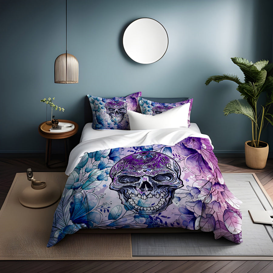 Purple Skull Floral Gothic Pattern Duvet Cover