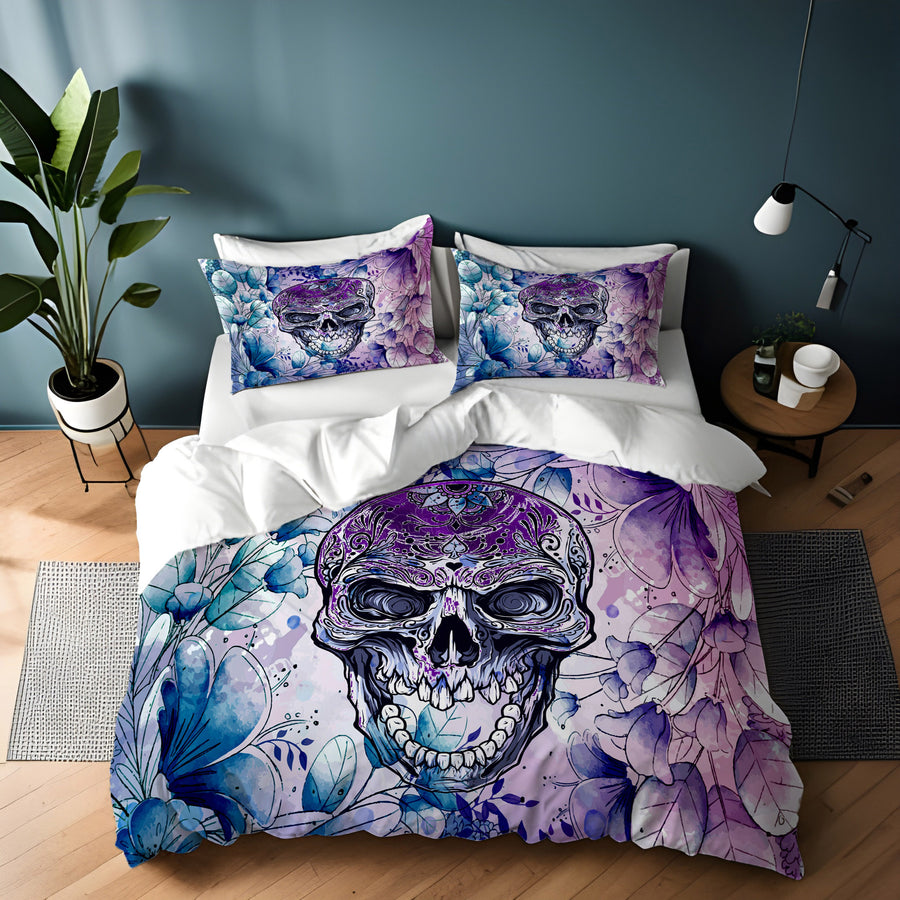 Purple Skull Floral Gothic Pattern Duvet Cover
