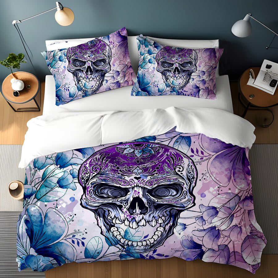 Purple Skull Floral Gothic Pattern Duvet Cover