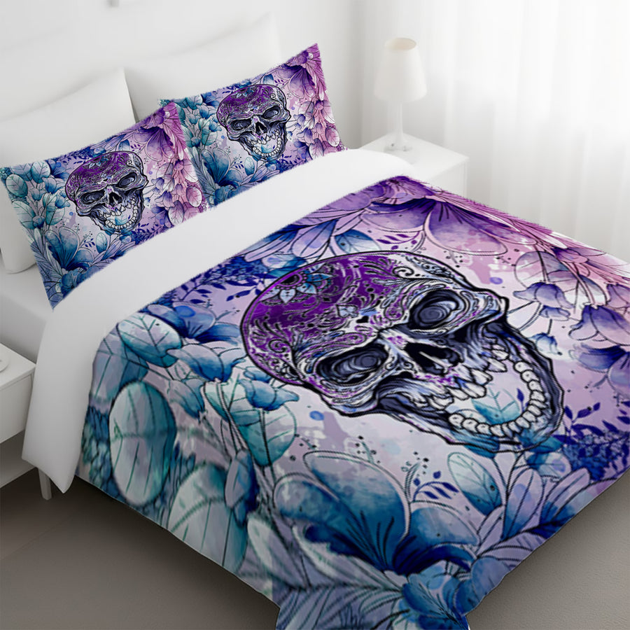Purple Skull Floral Gothic Pattern Duvet Cover