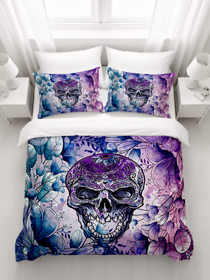 Purple Skull Floral Gothic Pattern Duvet Cover