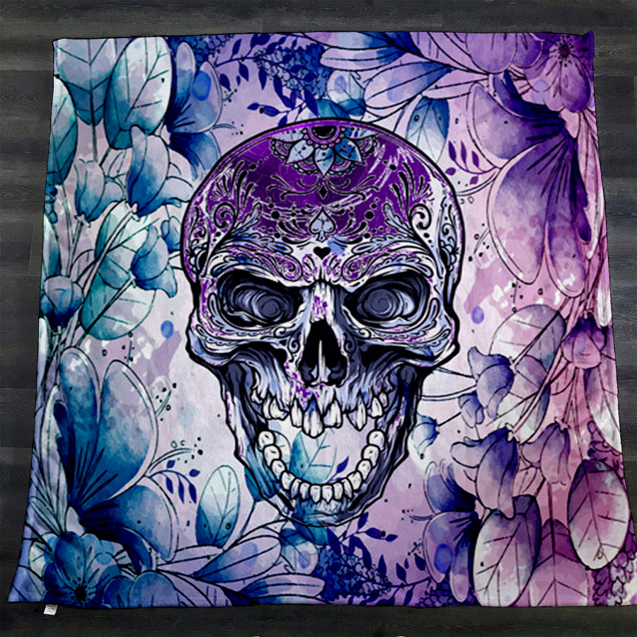 Purple Skull Floral Gothic Pattern Fleece Sherpa Blanket