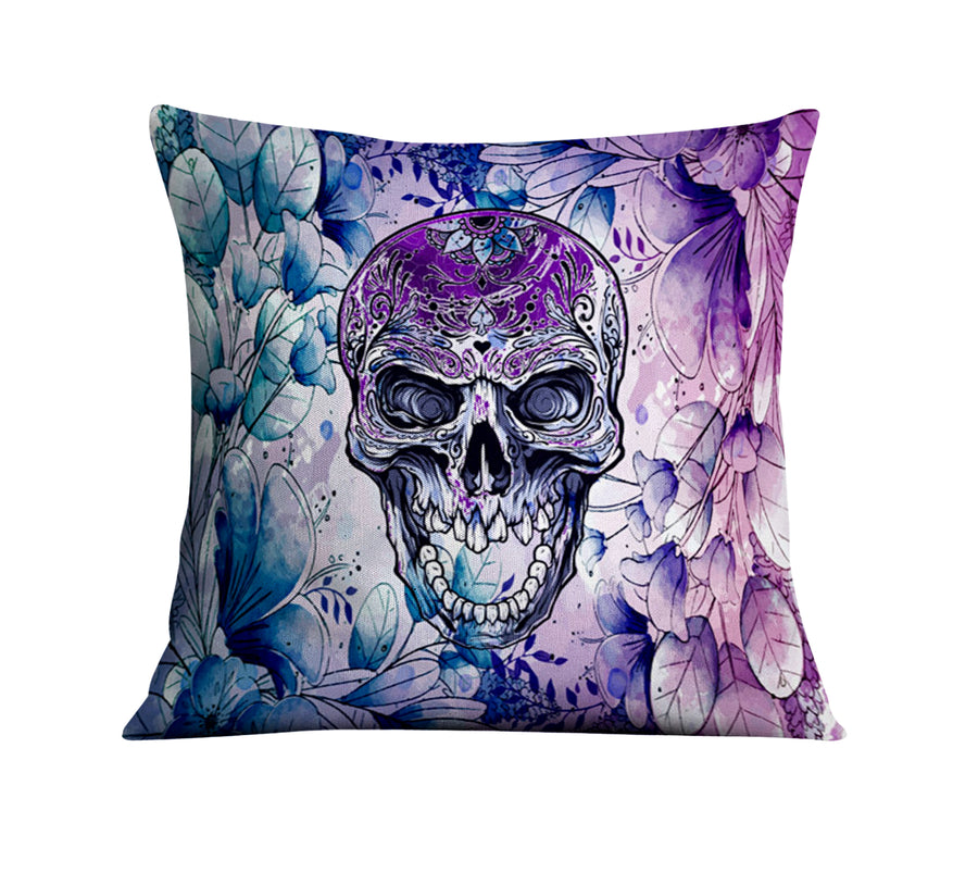 Purple Skull Floral Gothic Pattern Throw Pillow Cover